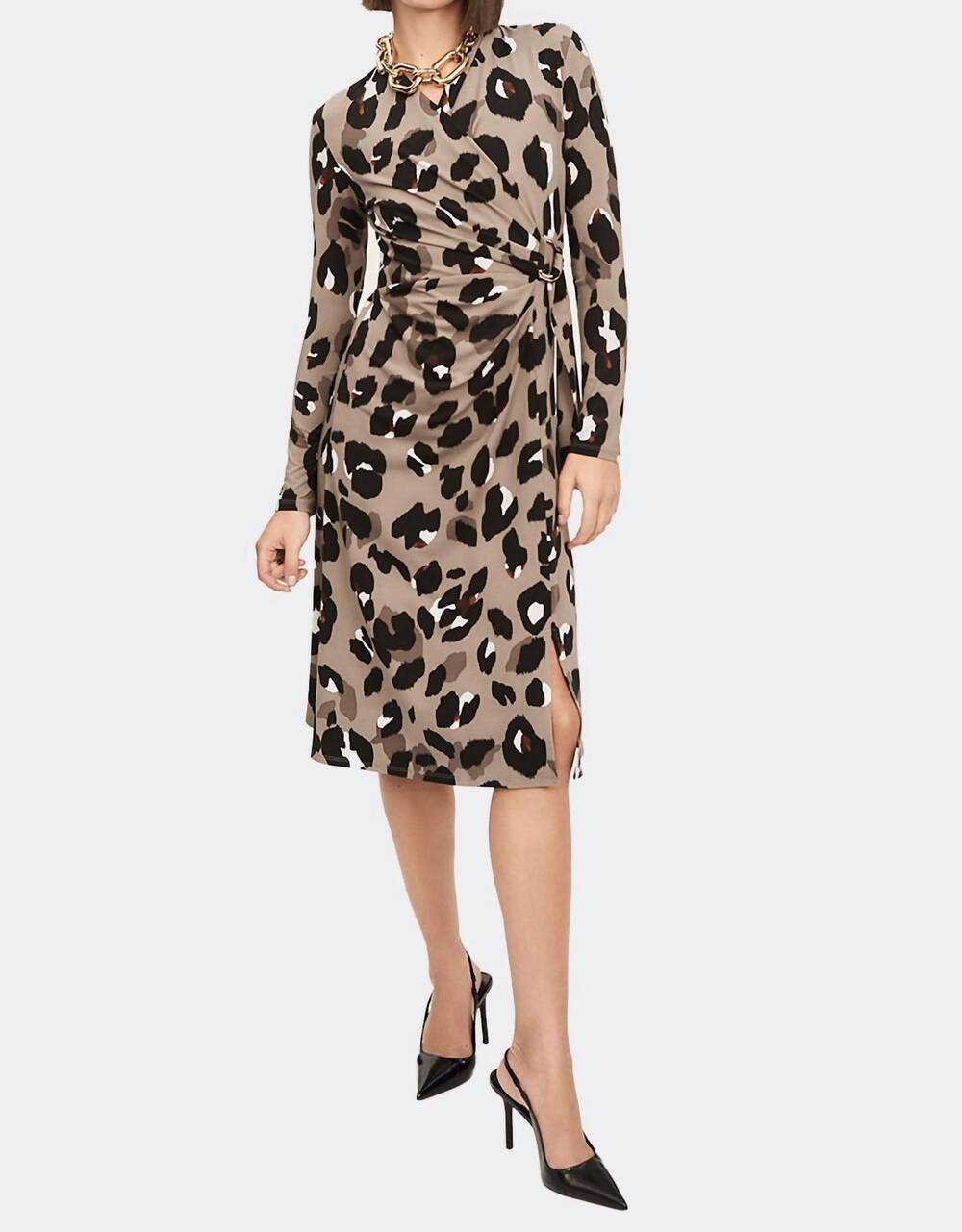 NEW JOSEPH RIBKOFF animal print wrap dress in taupe